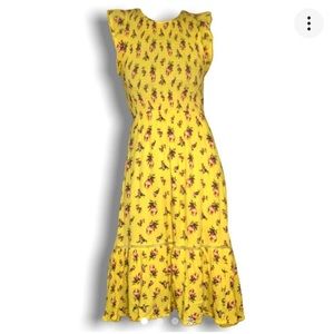 Flower patterned smocked midi dress